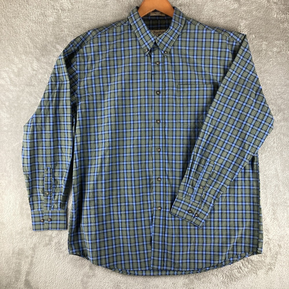 Foxfire Shirt Mens‎ Size XL Blue Green Plaid Long Sleeve Button Front 96583